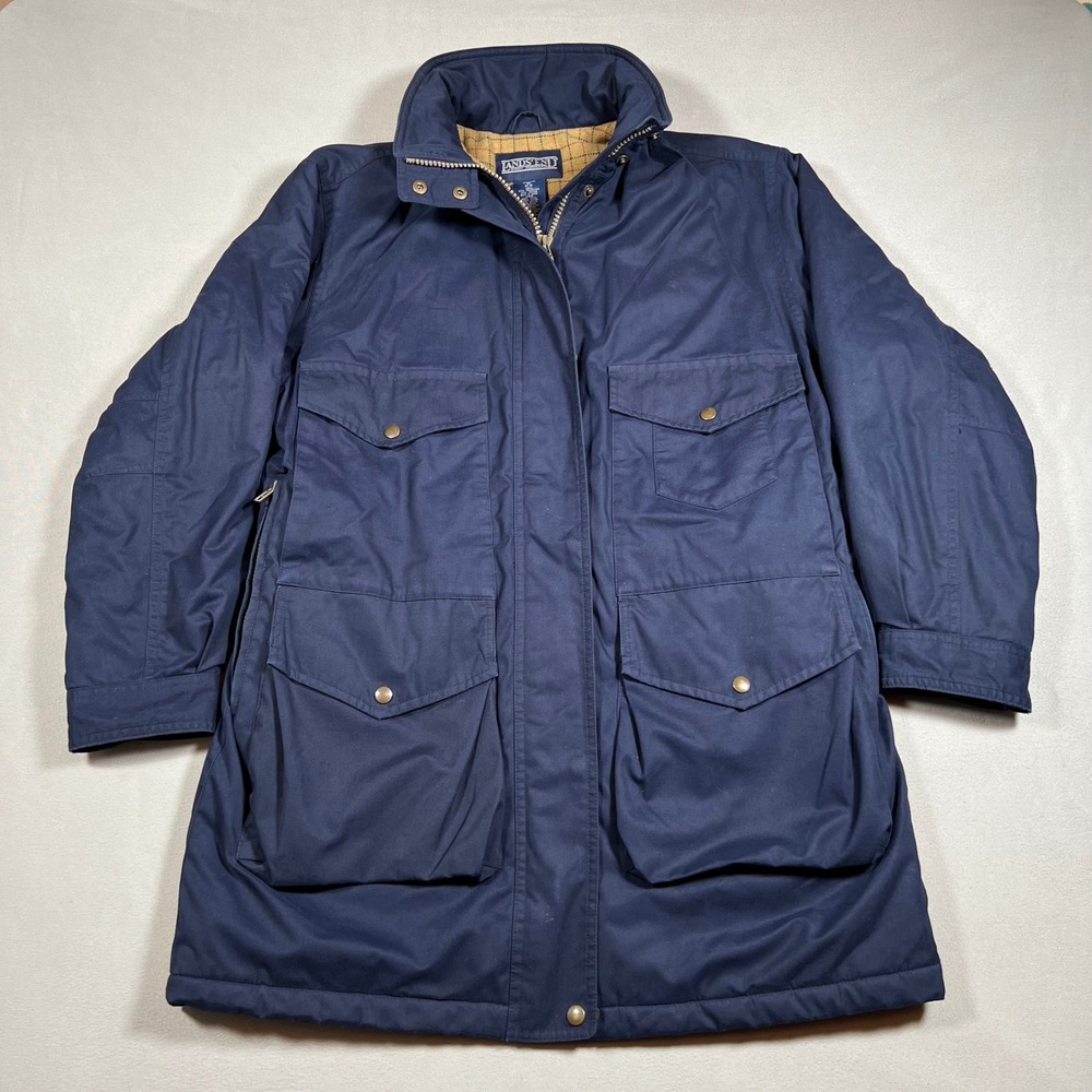 Lands End Field Jacket Womens M Navy Blue Wool Lined Chore Coat Parka Outdoor